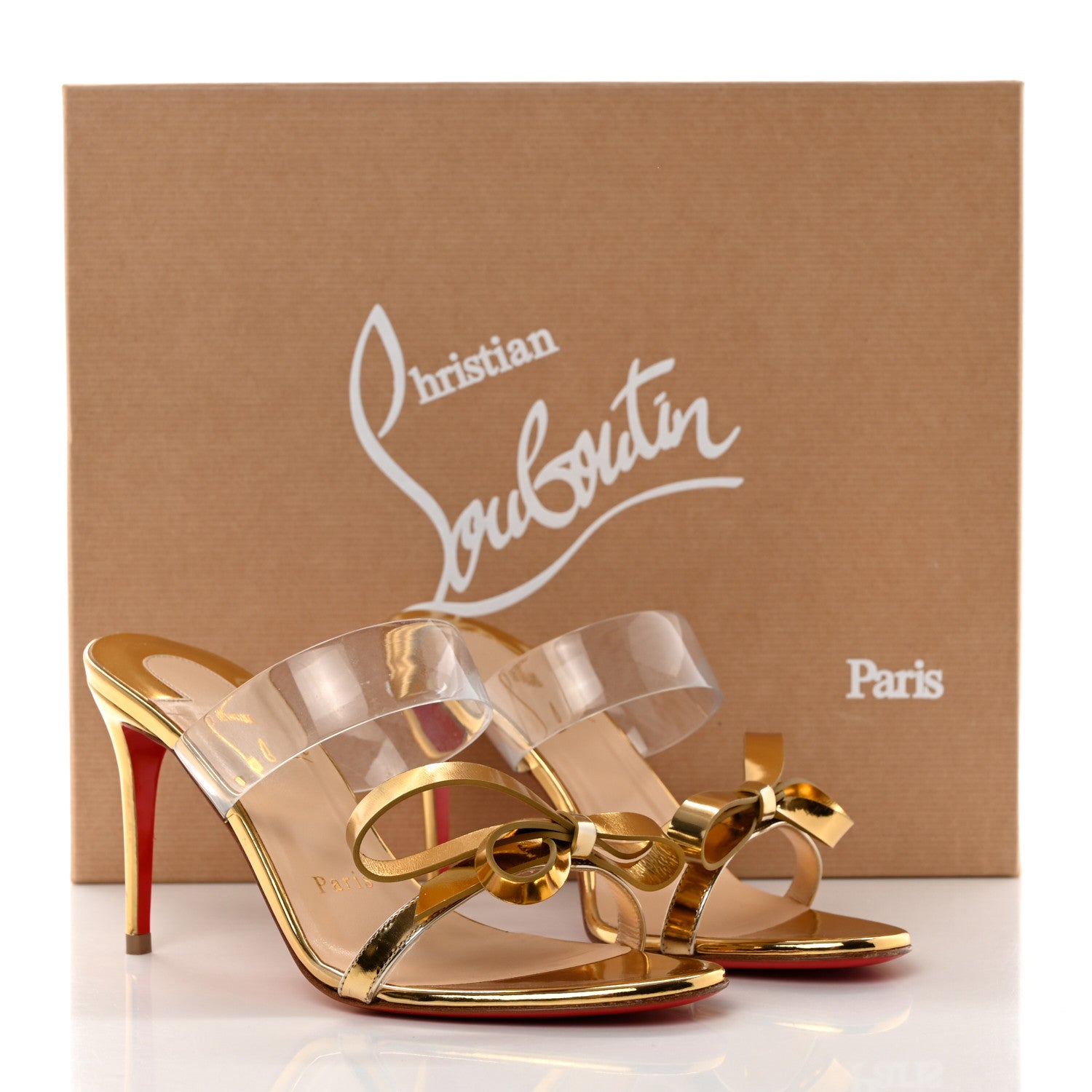 Christian Louboutin Specchio PVC Just Nodo 85 Slide Sandals 35 Gold 8 of 8