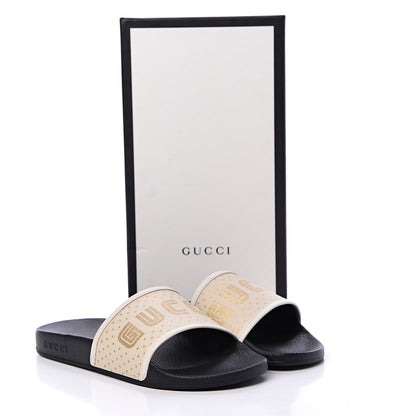 Gucci X SEGA Supreme Canvas GUCCY Stars Womens Slide Sandals 38 Mystic White Gold 8 of 8
