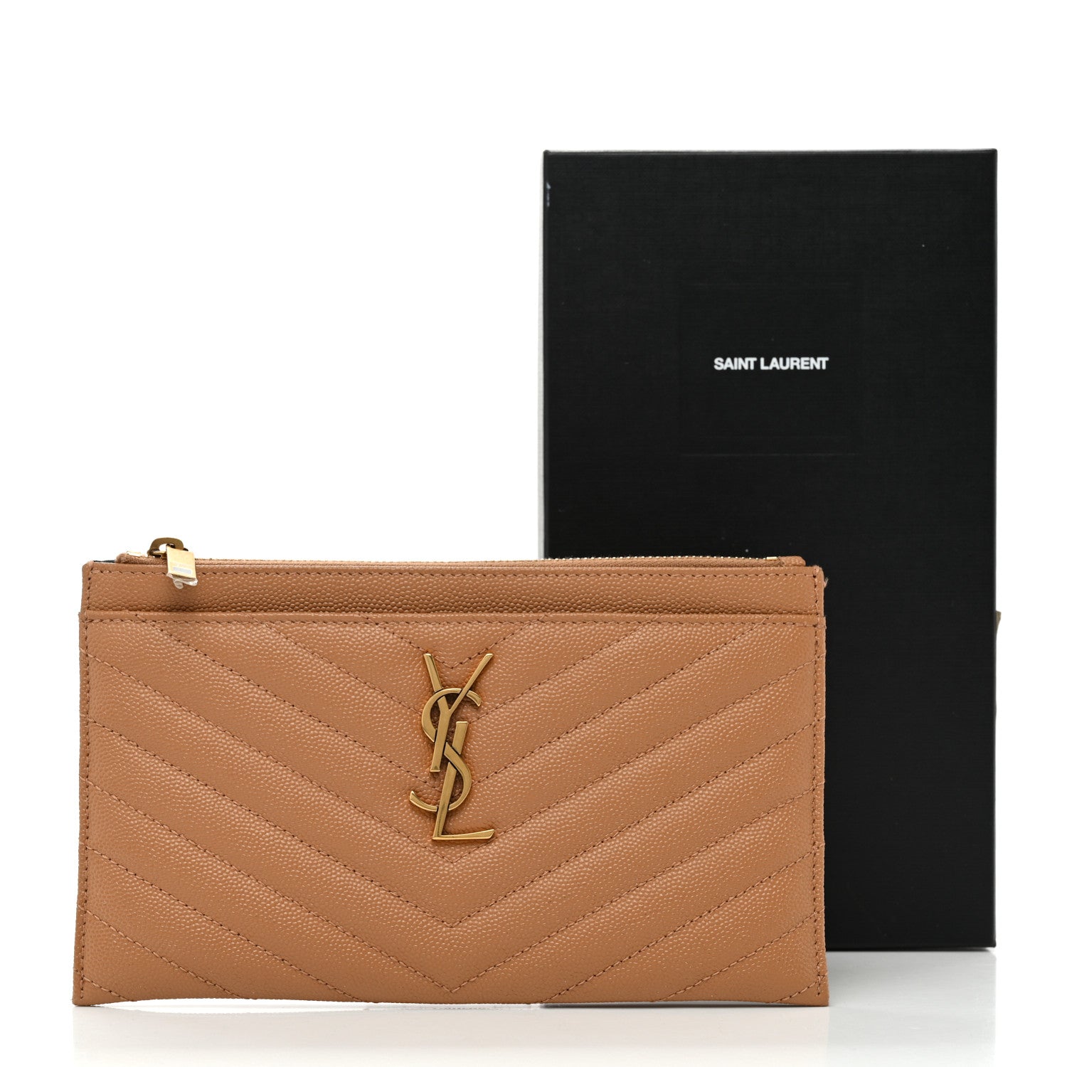 Saint Laurent Grain De Poudre Chevron Monogram Bill Pouch Dune 8 of 8