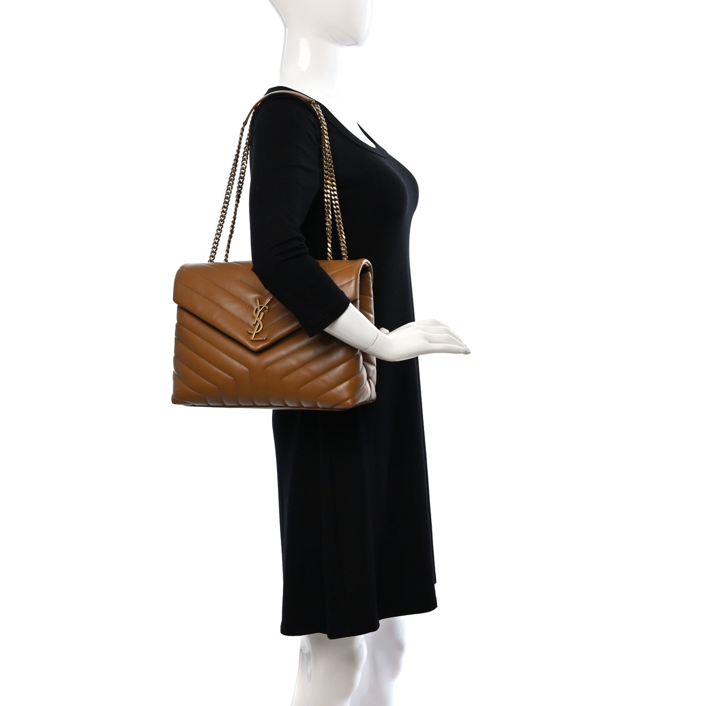 Calfskin Y Quilted Monogram Medium Loulou Chain Satchel Dark Natural