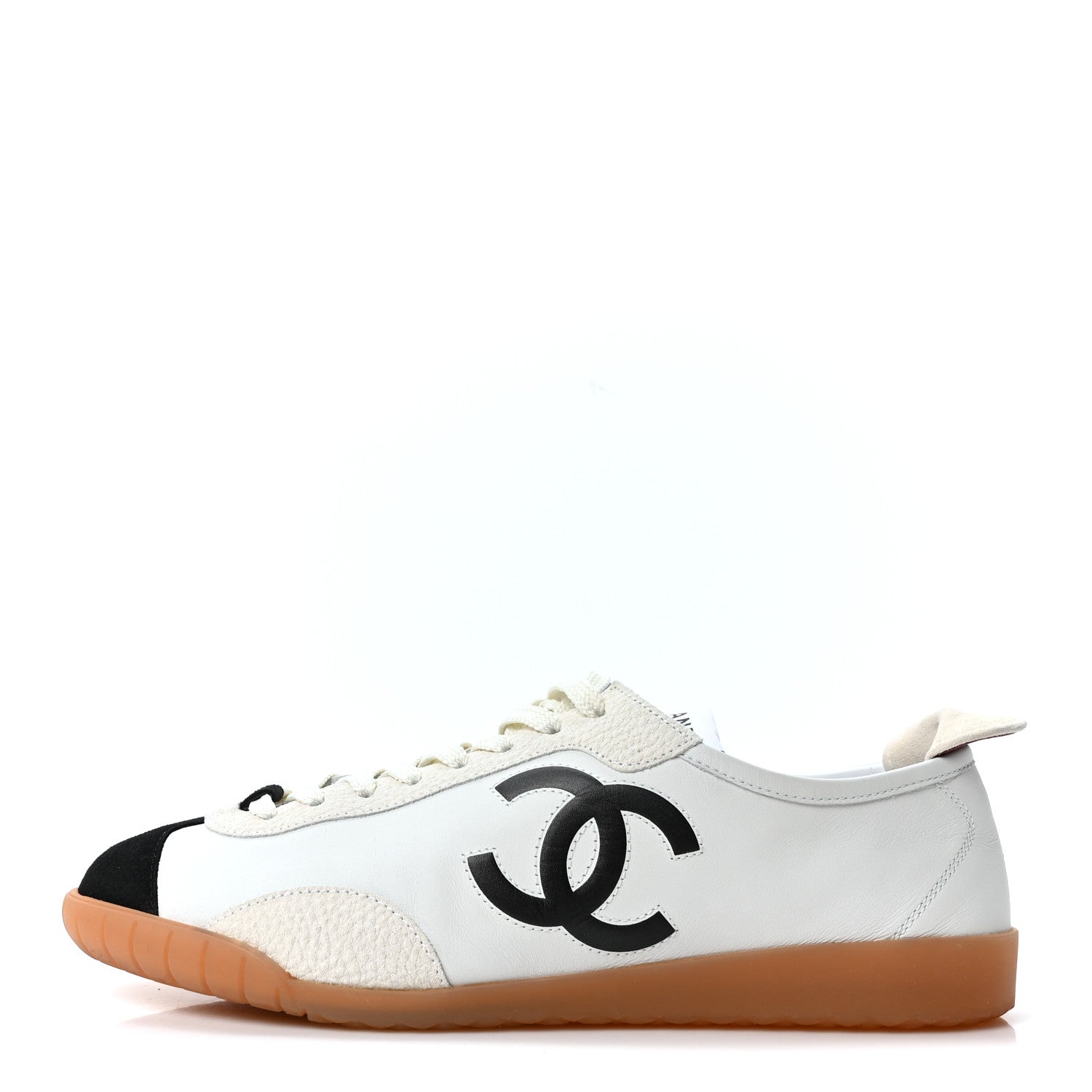 Chanel Calfskin Embossed Suede Womens CC Sneakers 40 White Black