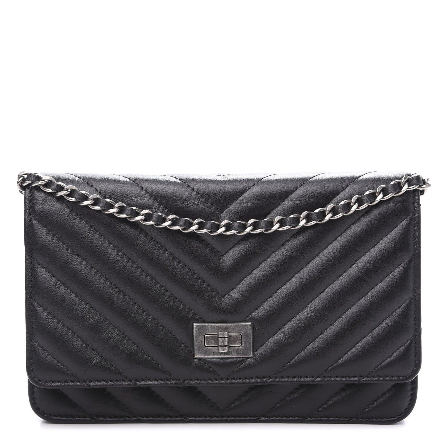 Aged Calfskin Chevron Quilted Reissue Wallet On Chain WOC Black