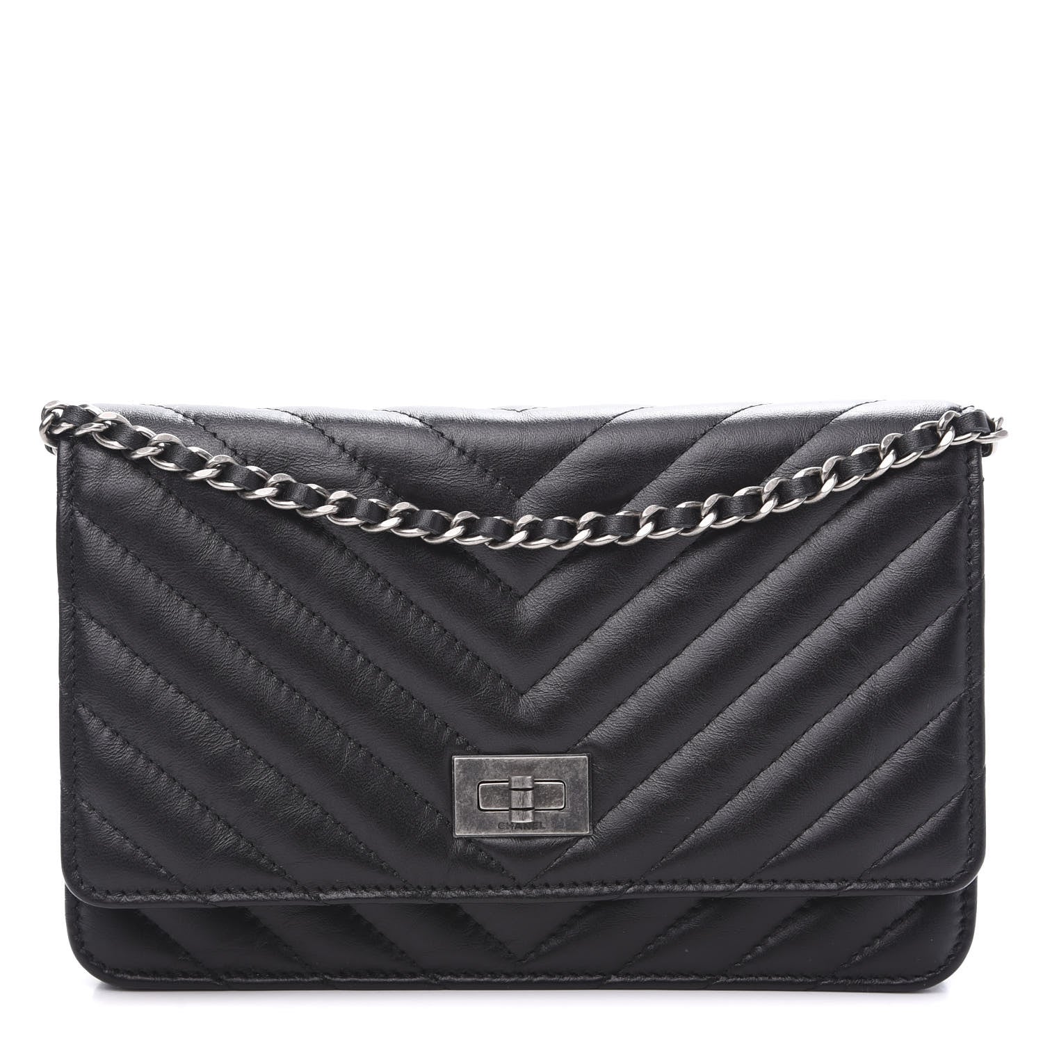 Chanel Aged Calfskin Chevron Quilted Reissue Wallet On Chain WOC Black 1 of 11