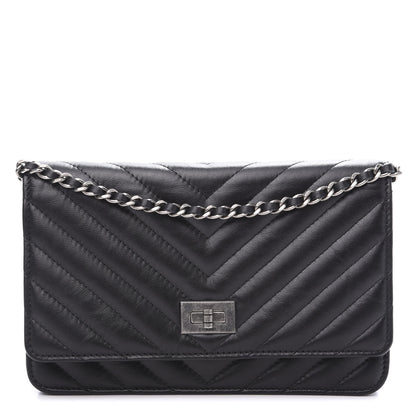 Chanel Aged Calfskin Chevron Quilted Reissue Wallet On Chain WOC Black 1 of 11