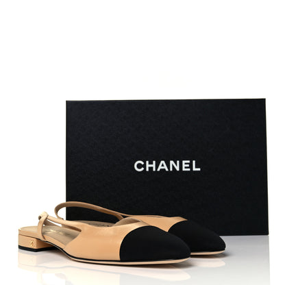 Chanel Lambskin Grosgrain Cap Toe CC Slingback Sandals 41 Beige Black 9 of 9