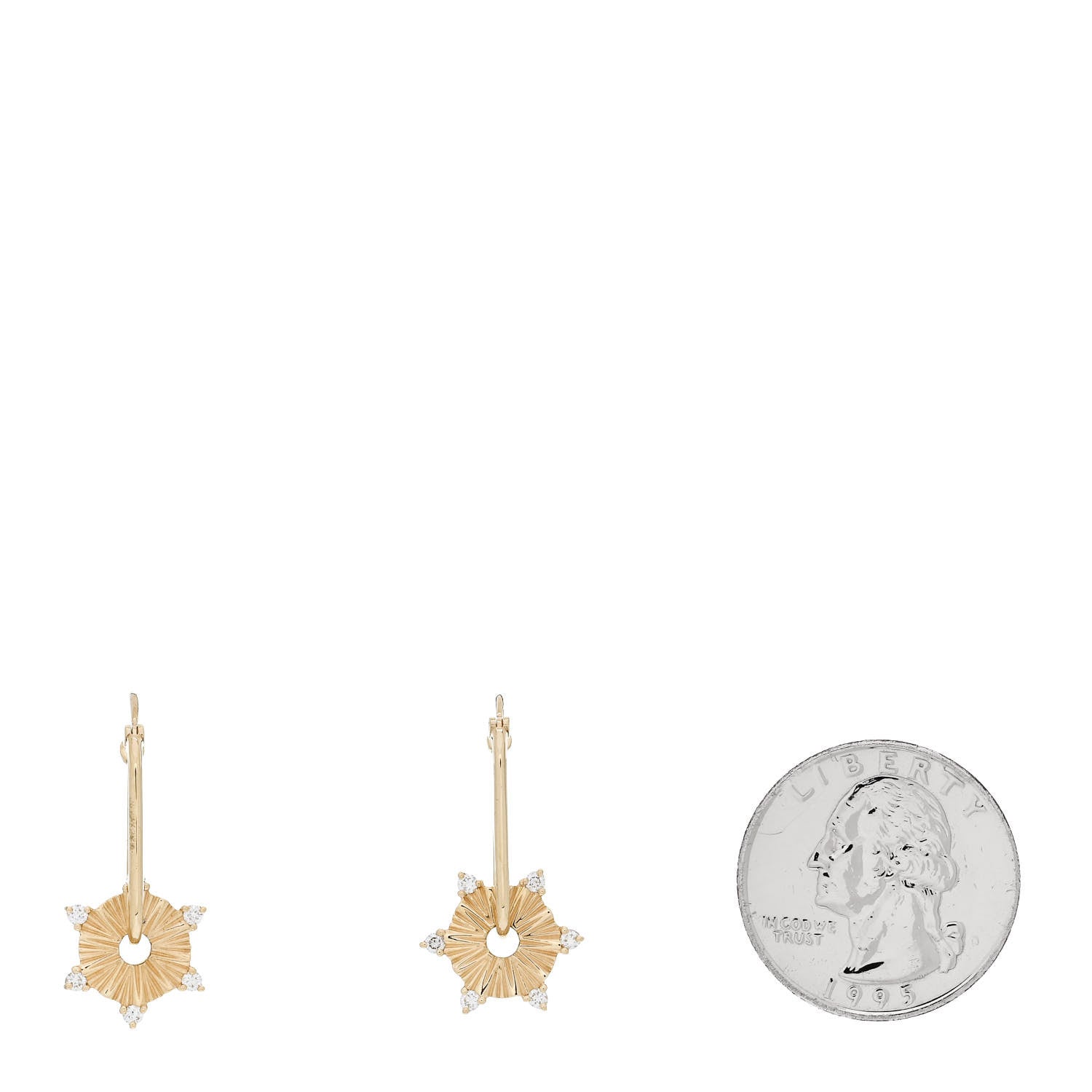 Foundrae 18K Yellow Gold Diamond Element Disk Petite Fob Link Earrings 2 of 4