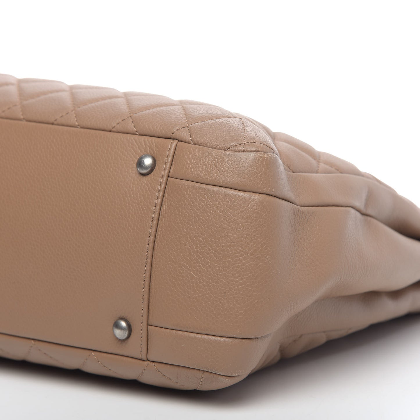 Grained Calfskin Quilted Large Zipped Shopping Tote Taupe
