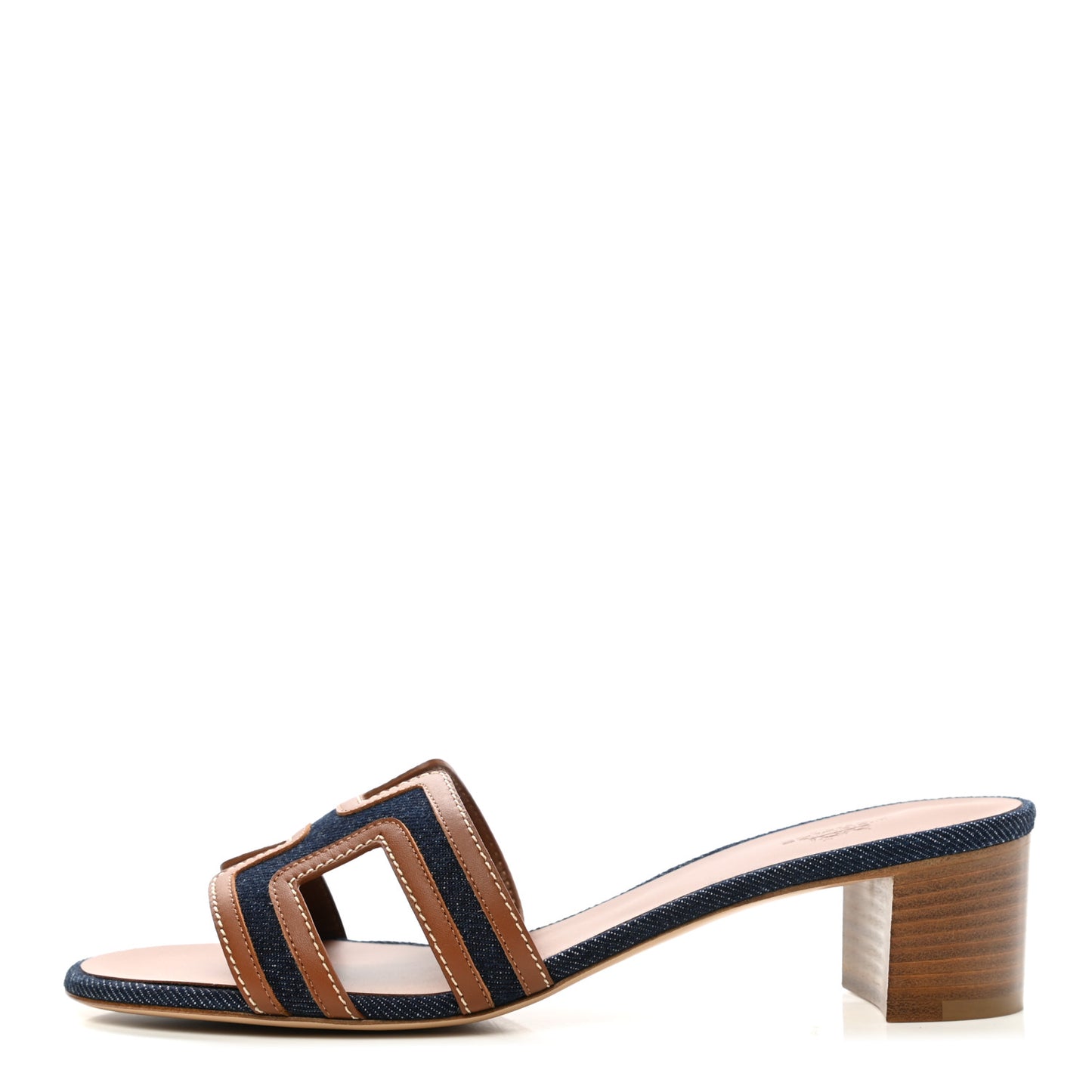 Calfskin Denim Oasis Sandals 38.5 Bleu Brut Gold