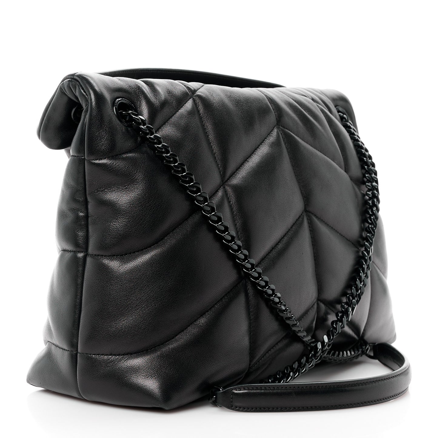 Lambskin Quilted Monogram Monochrome Medium Loulou Puffer Chain Satchel Black
