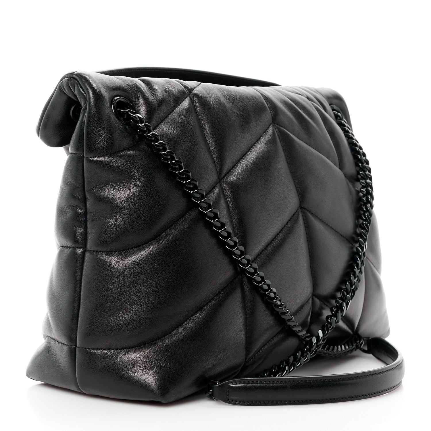Saint Laurent Lambskin Quilted Monogram Monochrome Medium Loulou Puffer Chain Satchel Black 3 of 12