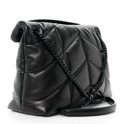 Saint Laurent Lambskin Quilted Monogram Monochrome Medium Loulou Puffer Chain Satchel Black 3 of 12