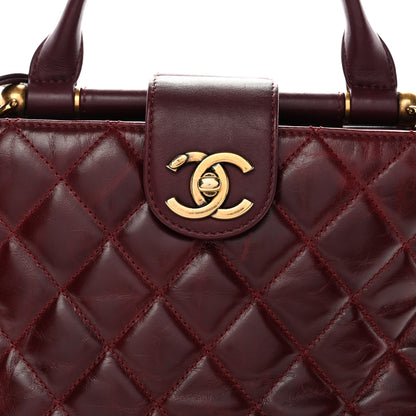 Chanel Glazed Calfskin Quilted Small Gold Bar Tote Red 9 of 11