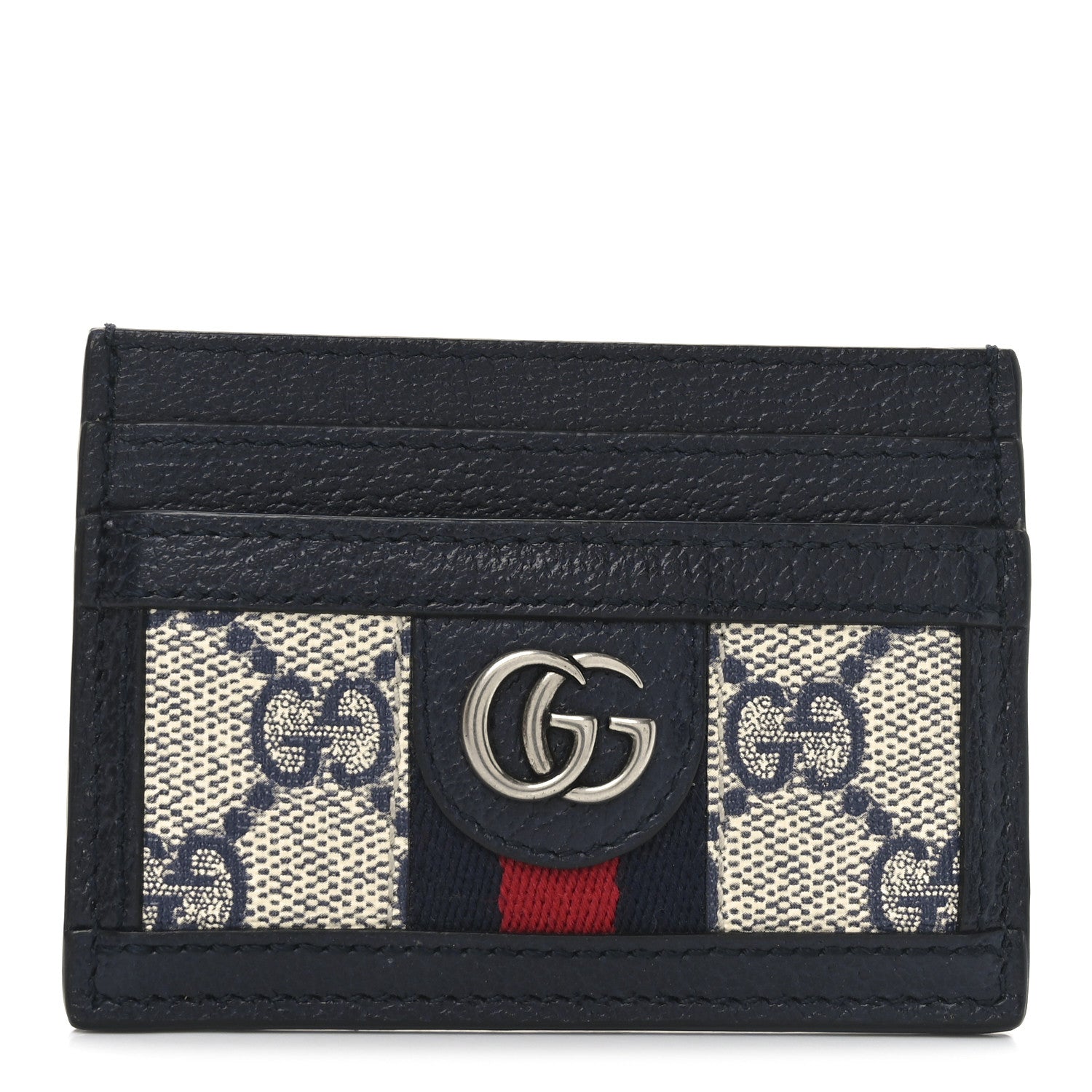 Gucci GG Supreme Monogram Textured Dollar Calfskin Web Ophidia Card Holder Beige Blue 1 of 7