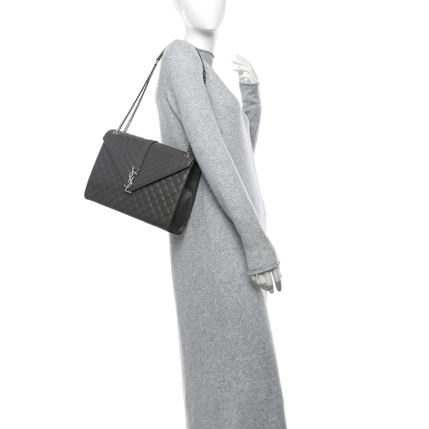 Saint Laurent Grain De Poudre Textured Mixed Matelasse Large Triquilt Monogram Satchel Earth 2 of 10