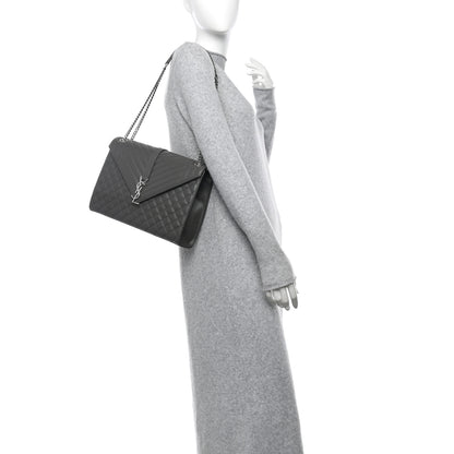 Saint Laurent Grain De Poudre Textured Mixed Matelasse Large Triquilt Monogram Satchel Earth 2 of 10