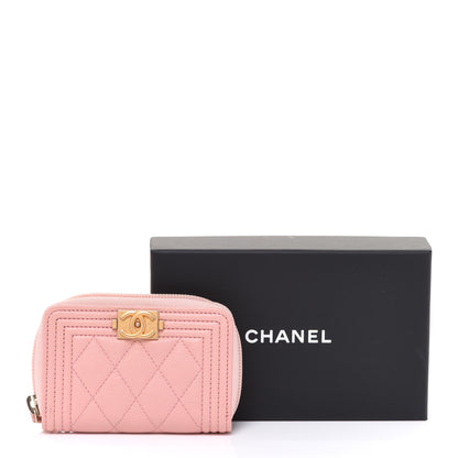 Chanel Caviar Quilted Boy Zip Around Coin Purse Wallet Light Pink 10 of 10