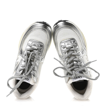 Chanel Fabric Laminated Calfskin Stretch CC Sneakers 35 White Silver 2 of 10