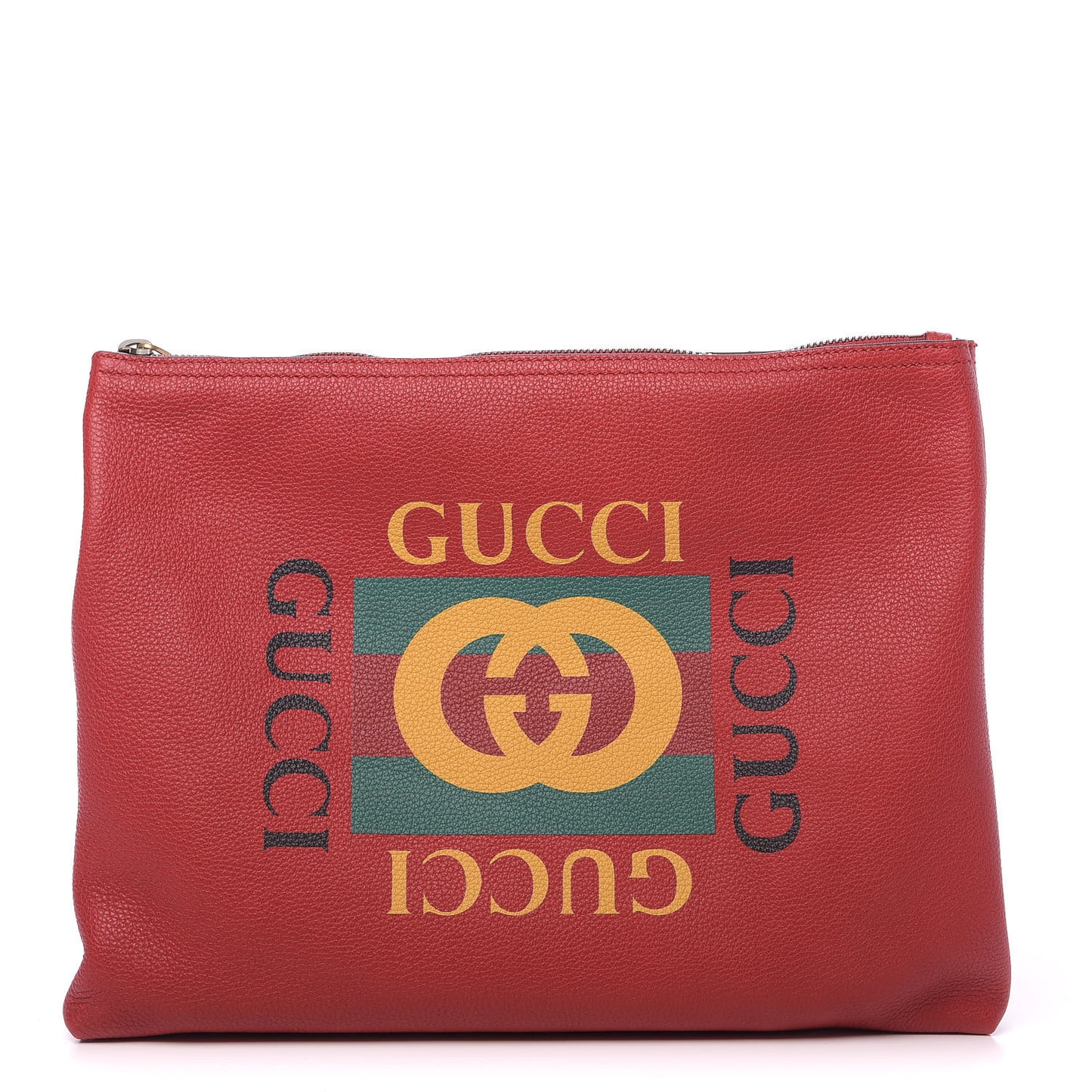 Pebbled Calfskin Medium Logo Portfolio Clutch Hibiscus Red