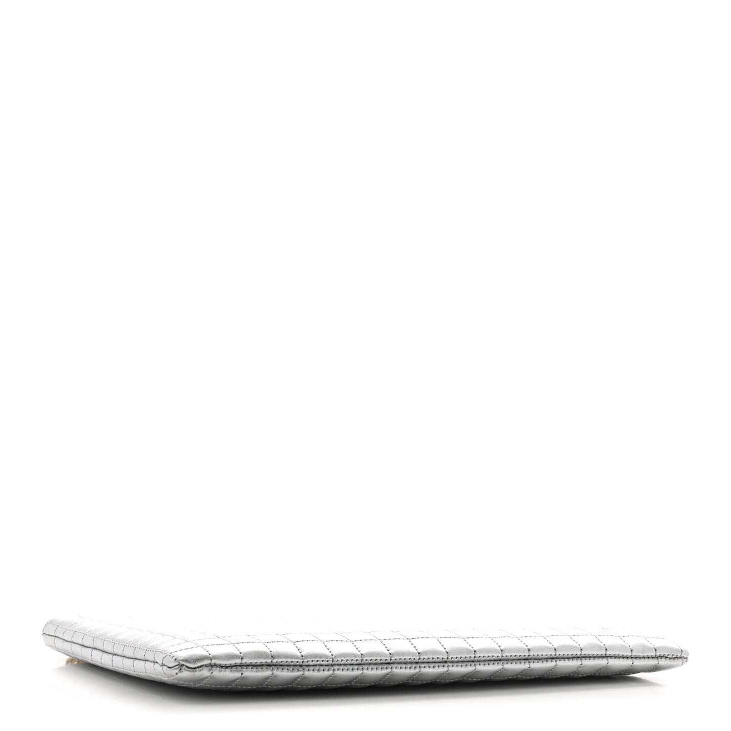 Laminated Calfskin Quilted C Charm Pouch Silver