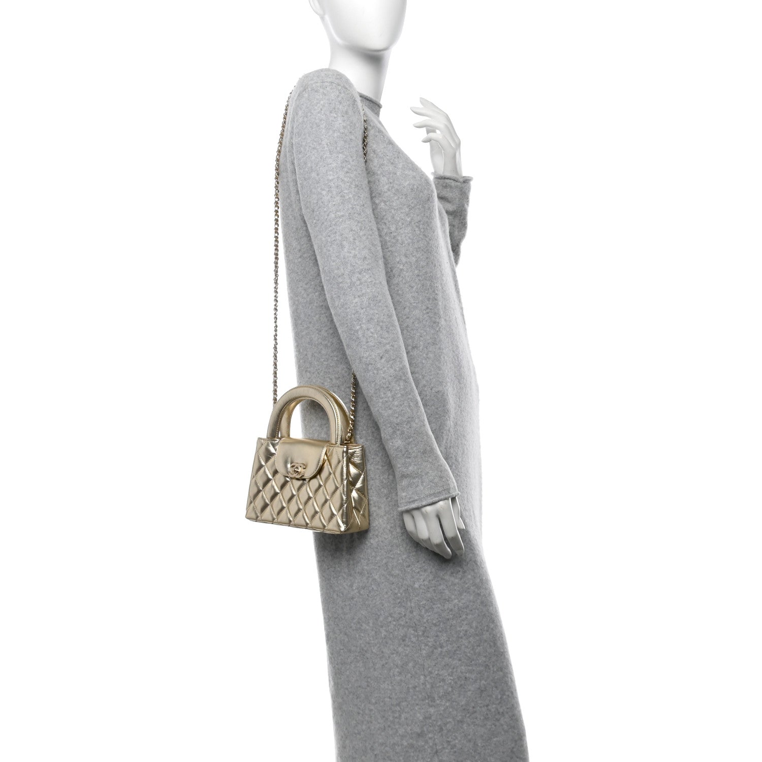 Chanel Metallic Shiny Aged Calfskin Quilted Nano Kelly Shopper Gold 2 of 11