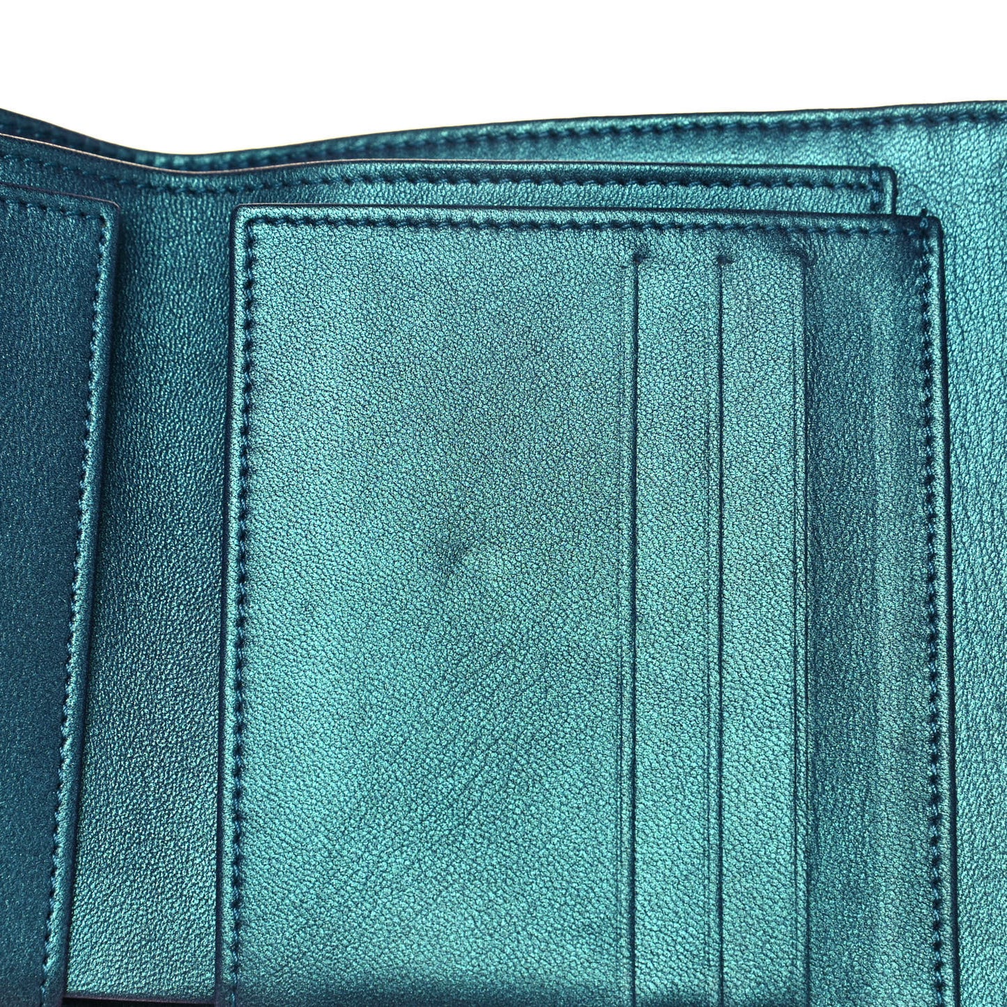 Metallic Lambskin Quilted Compact Flap Wallet Turquoise