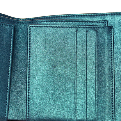 Chanel Metallic Lambskin Quilted Compact Flap Wallet Turquoise 15 of 15