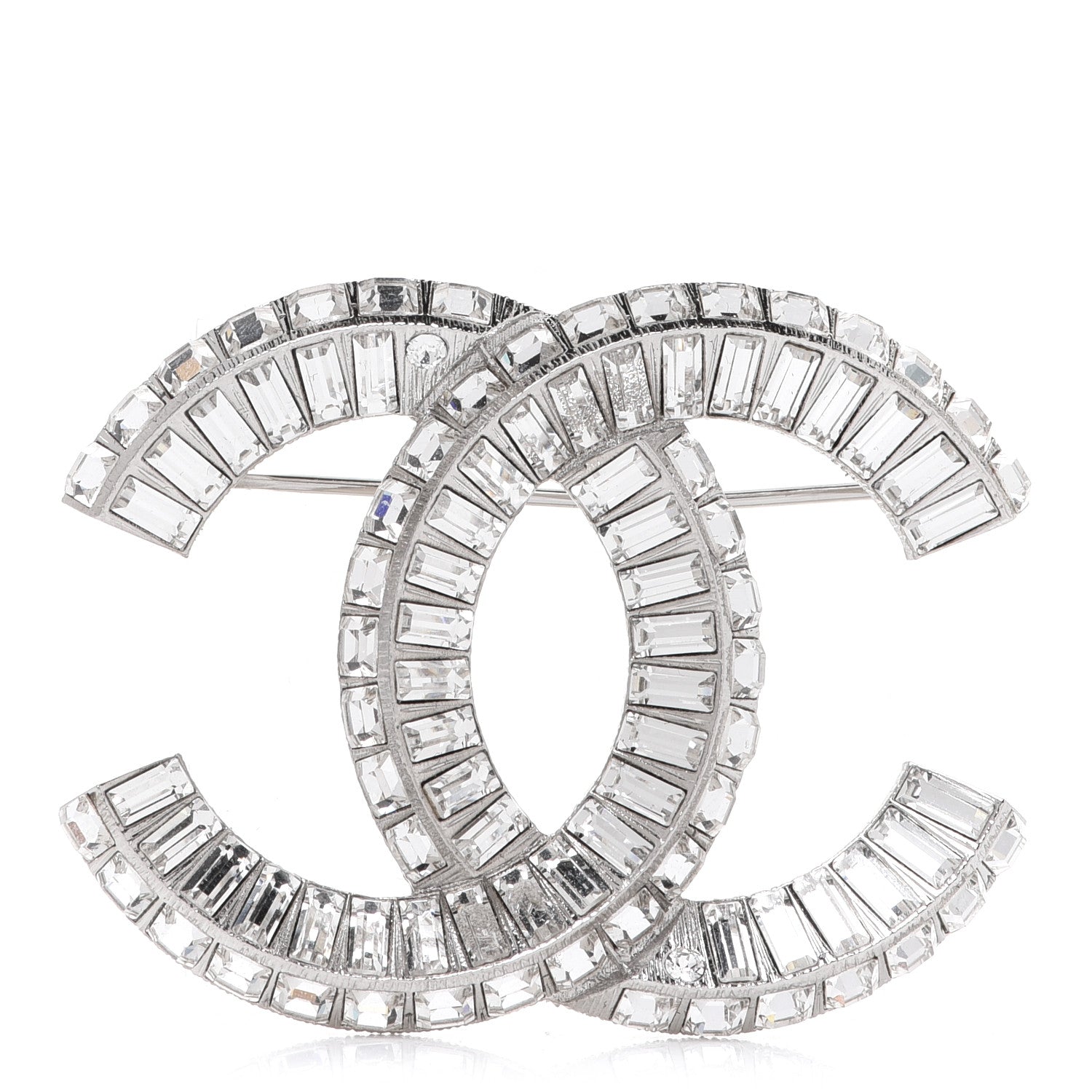 Chanel Baguette Crystal CC Brooch Silver 1 of 5