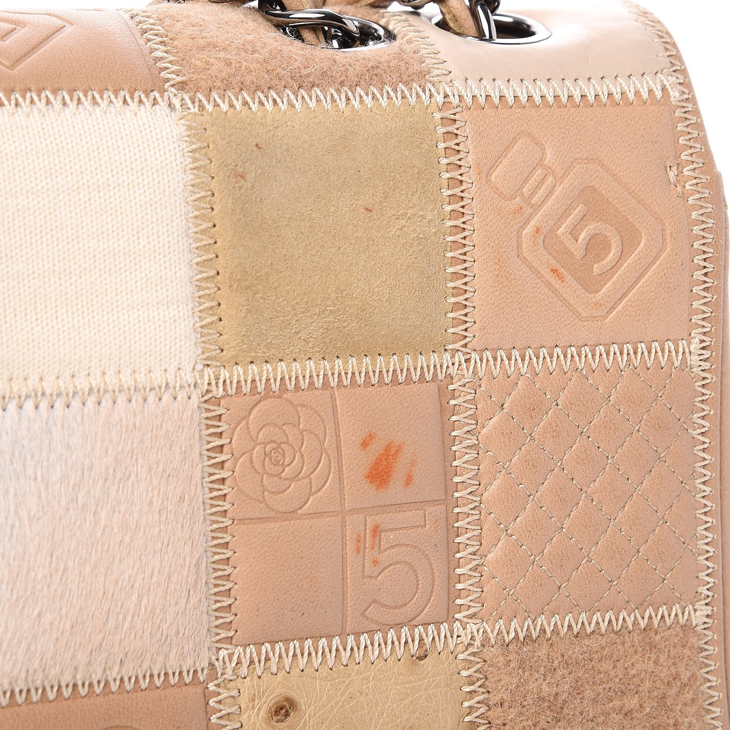 Chanel Lambskin Ostrich Pony Hair Quilted Patchwork Precious Symbols Flap Bag Beige 10 of 11