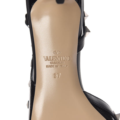 Valentino Garavani Wrinkled Patent Rockstud Half D'Orsay Slingback 50mm Pumps 37 Black 6 of 9
