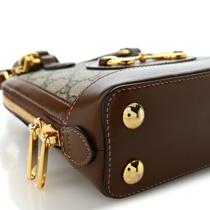 Gucci GG Supreme Monogram Azalea Calfskin Mini Horsebit 1955 Top Handle Bag Beige Ebony Brown Sugar 9 of 10
