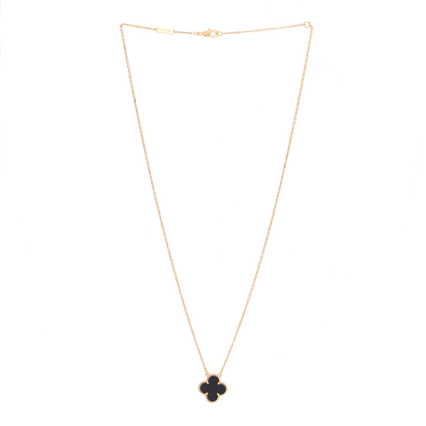 18K Yellow Gold Black Onyx Vintage Alhambra Pendant Necklace