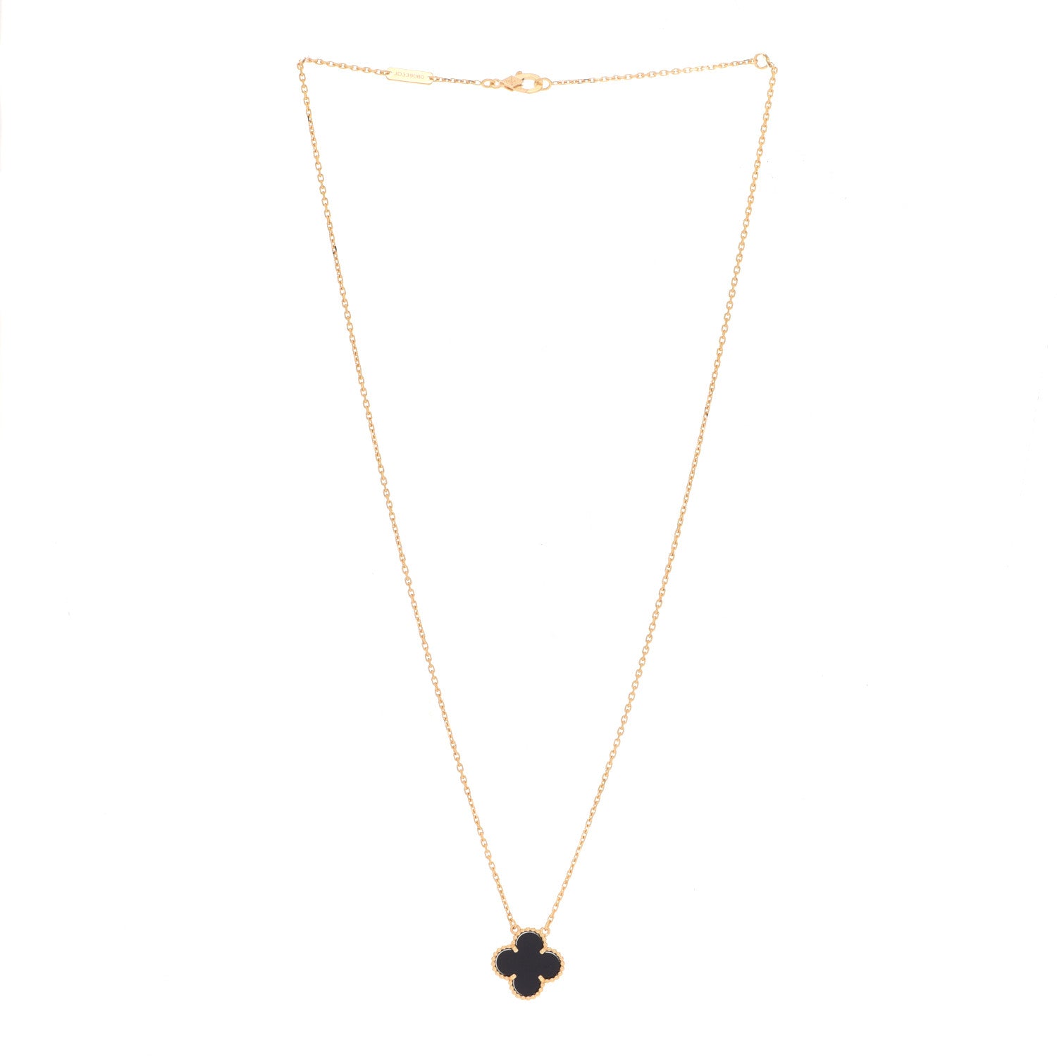 Van Cleef & Arpels 18K Yellow Gold Black Onyx Vintage Alhambra Pendant Necklace 3 of 6
