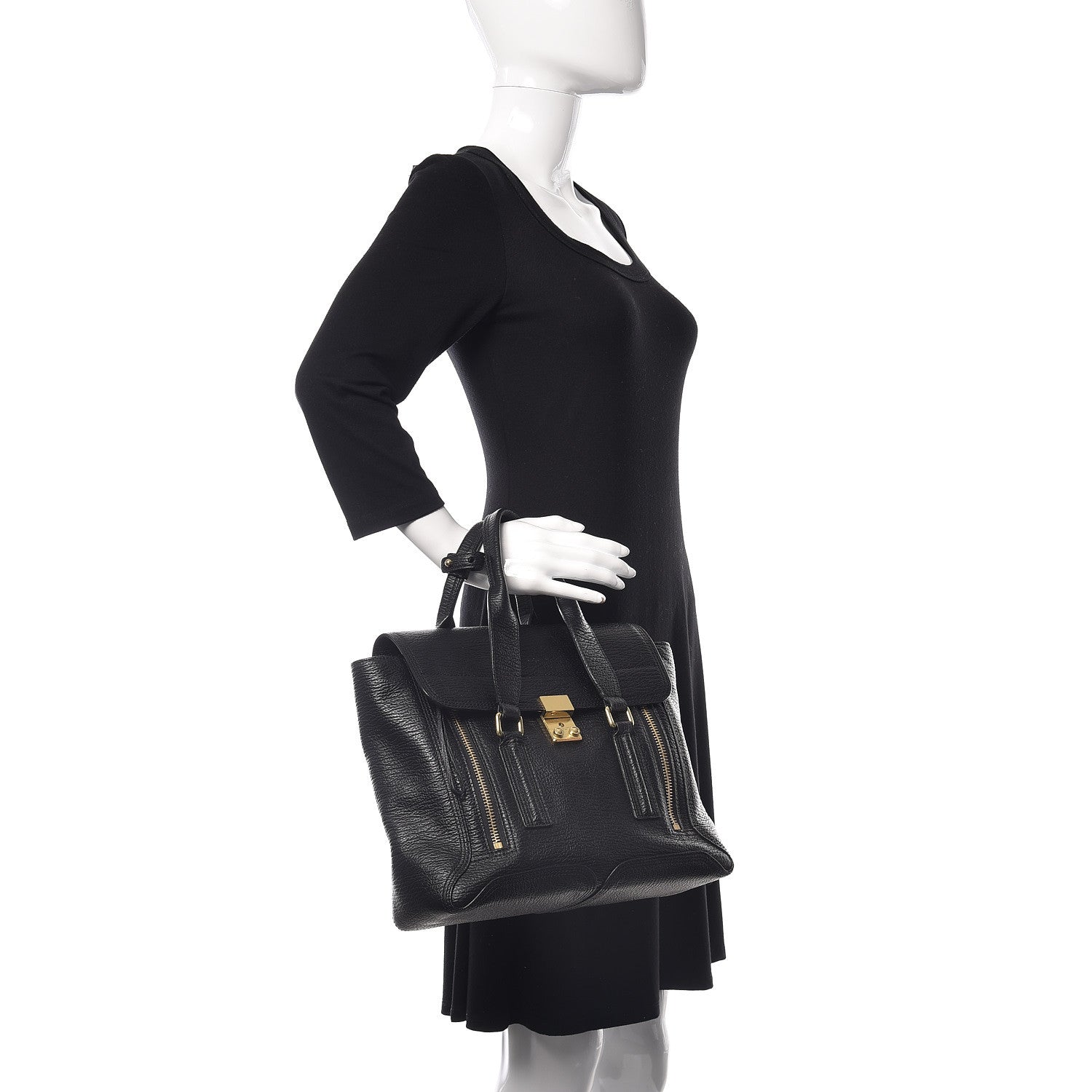 3.1 Phillip Lim 3.1 Textured Calfskin Medium Pashli Satchel Black 2 of 12