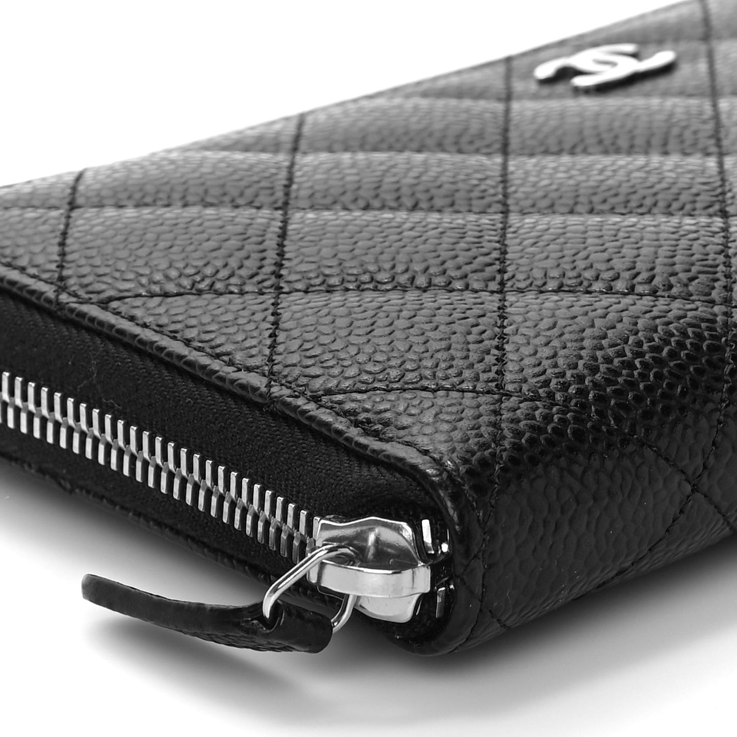 Caviar Quilted Large Gusset Zip Around Wallet Black