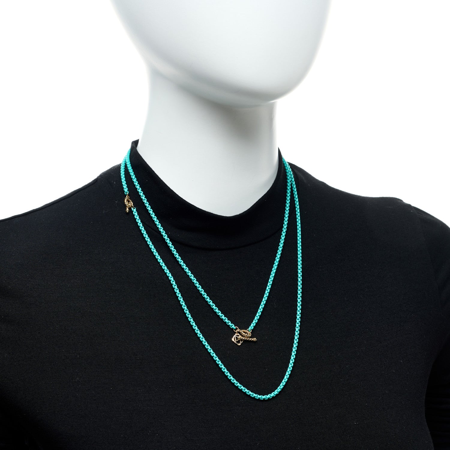 David Yurman Stainless Steel 14K Yellow Gold Acrylic Bel Aire Chain Necklace Turquoise 2 of 4