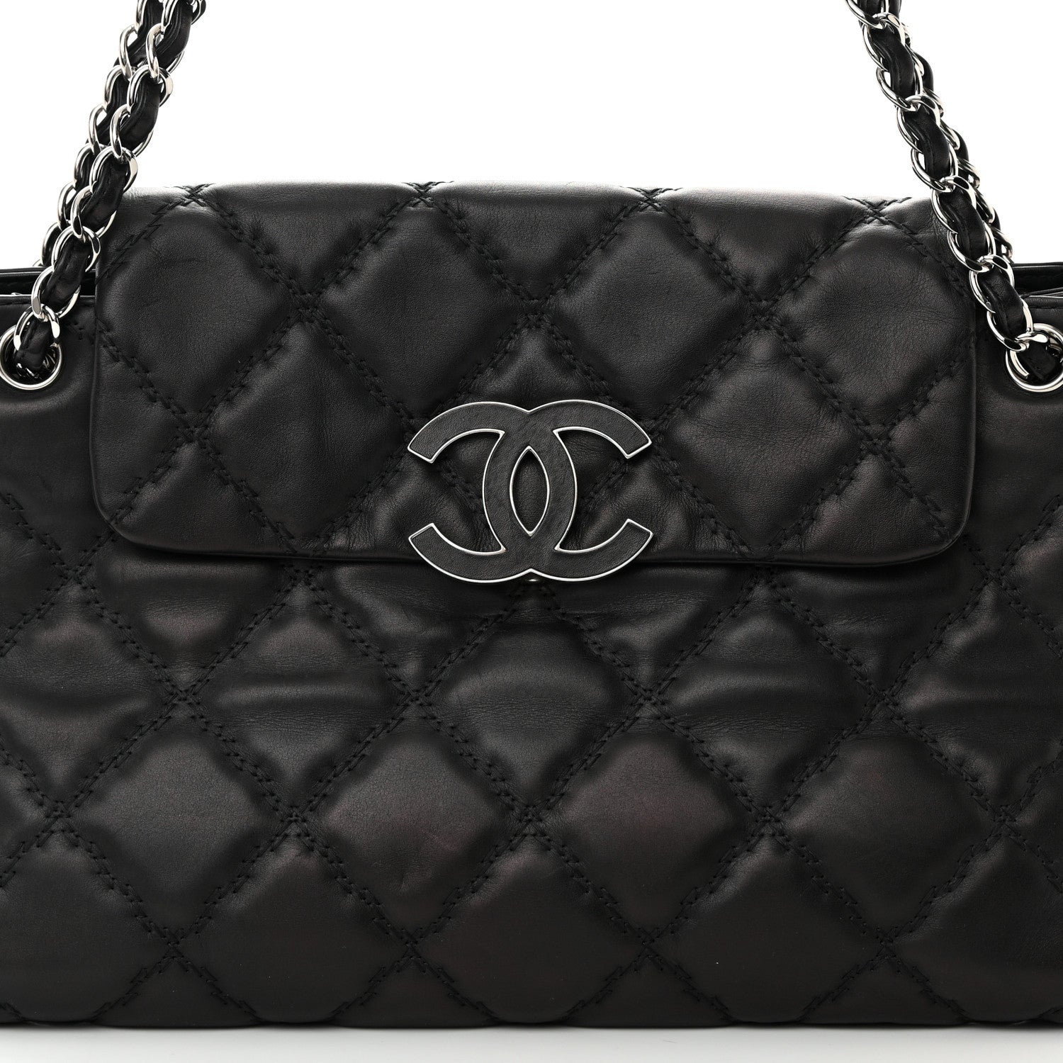 Chanel Calfskin Double Stitch Large Hamptons Flap Bag Black 8 of 19