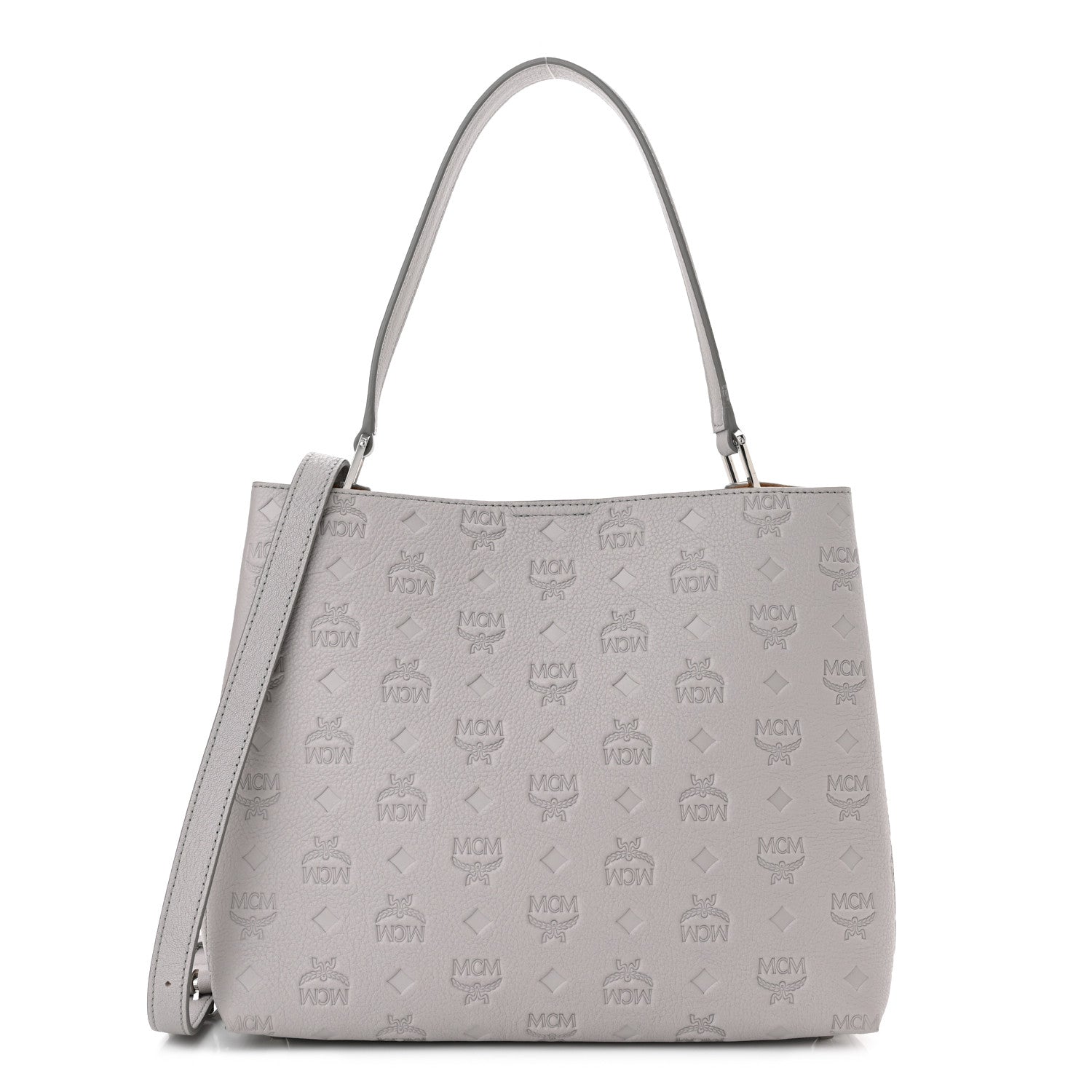 MCM Calfskin Ottomar Monogram Sarah Medium Hobo Dove Grey 1 of 9