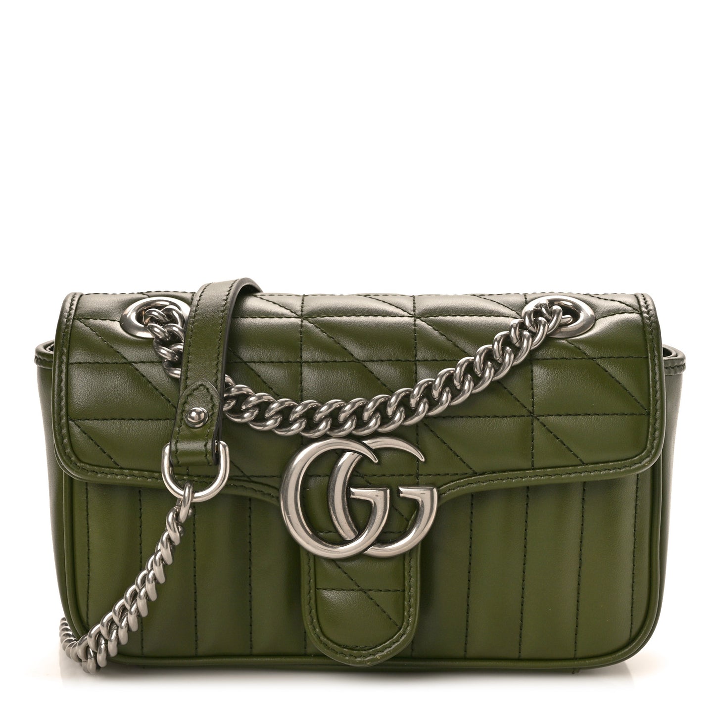 Calfskin Matelasse Aria Mini GG Marmont Shoulder Bag Military Wood