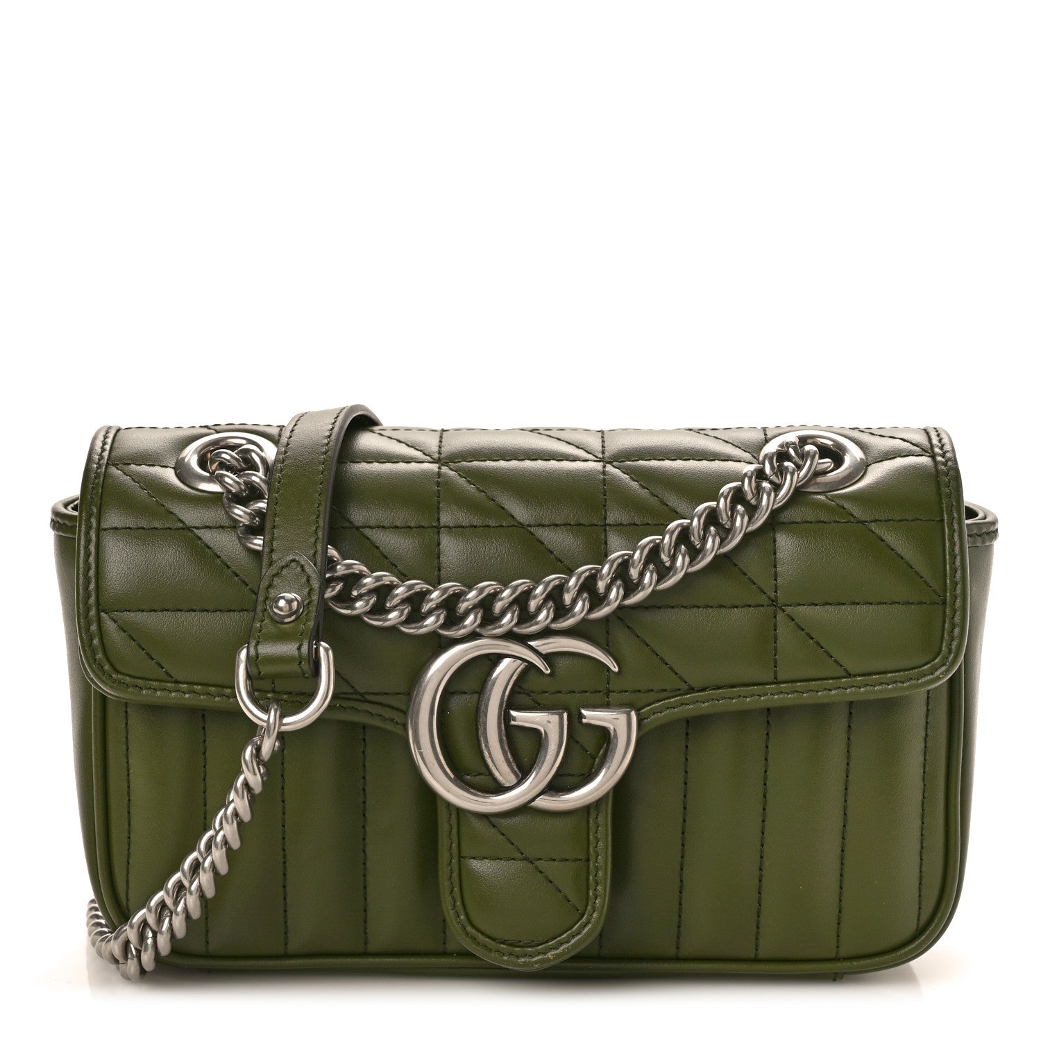 Gucci Calfskin Matelasse Aria Mini GG Marmont Shoulder Bag Military Wood 1 of 9