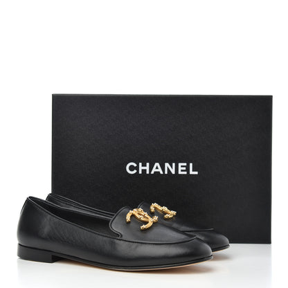 Chanel Lambskin Pearl CC Loafers 37 Black 17 of 17
