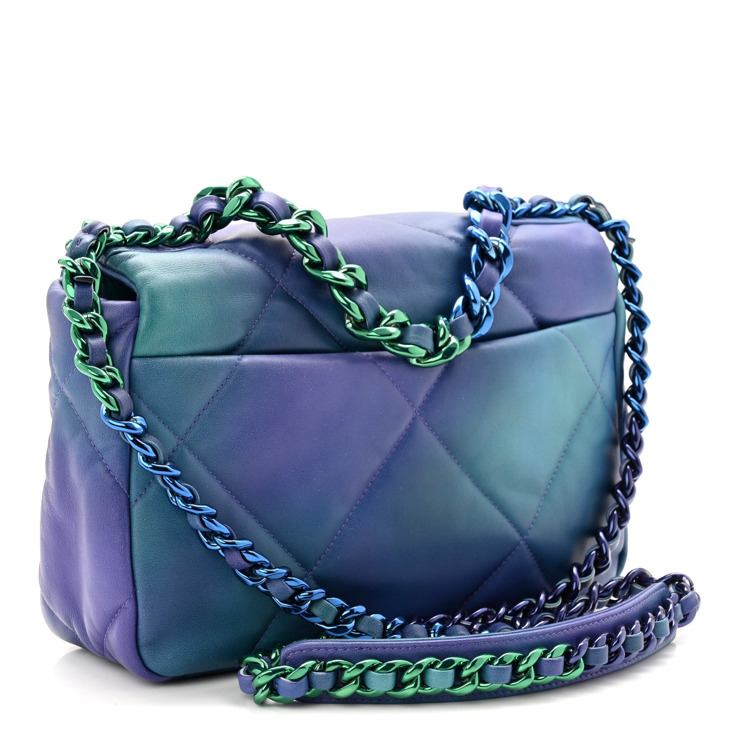 Chanel Tie Dye Calfskin Quilted Medium Chanel 19 Flap Blue Purple 3 of 11