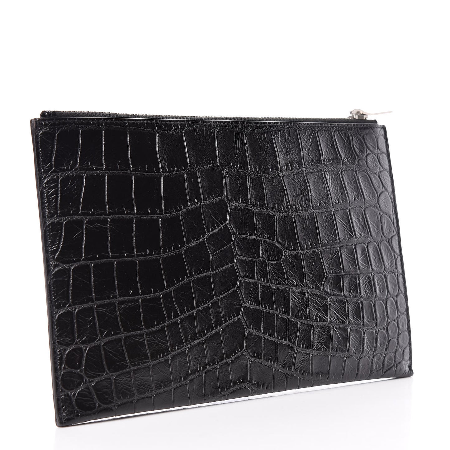 Calfskin Crocodile Embossed Zip Mini Tablet Sleeve Black