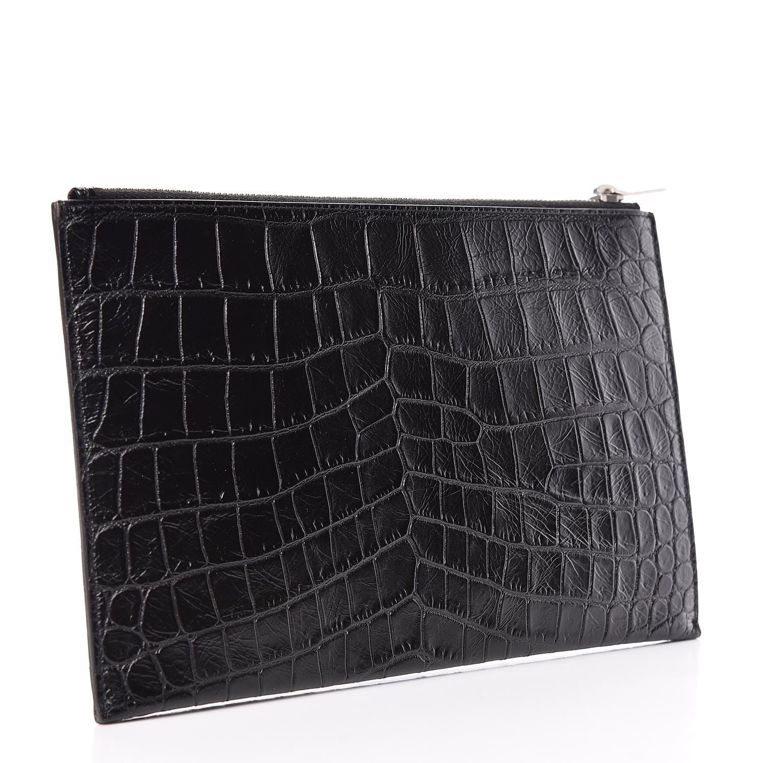 Saint Laurent Calfskin Crocodile Embossed Zip Mini Tablet Sleeve Black 3 of 7
