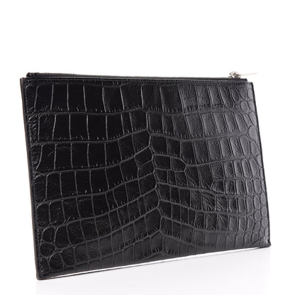 Saint Laurent Calfskin Crocodile Embossed Zip Mini Tablet Sleeve Black 3 of 7