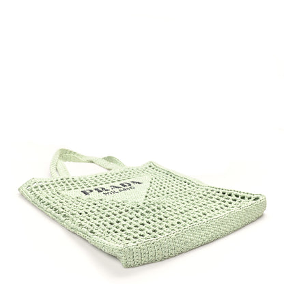 Prada Yarn Raffia Effect Crochet Logo Embroidered Tote Bag Acqua 4 of 9