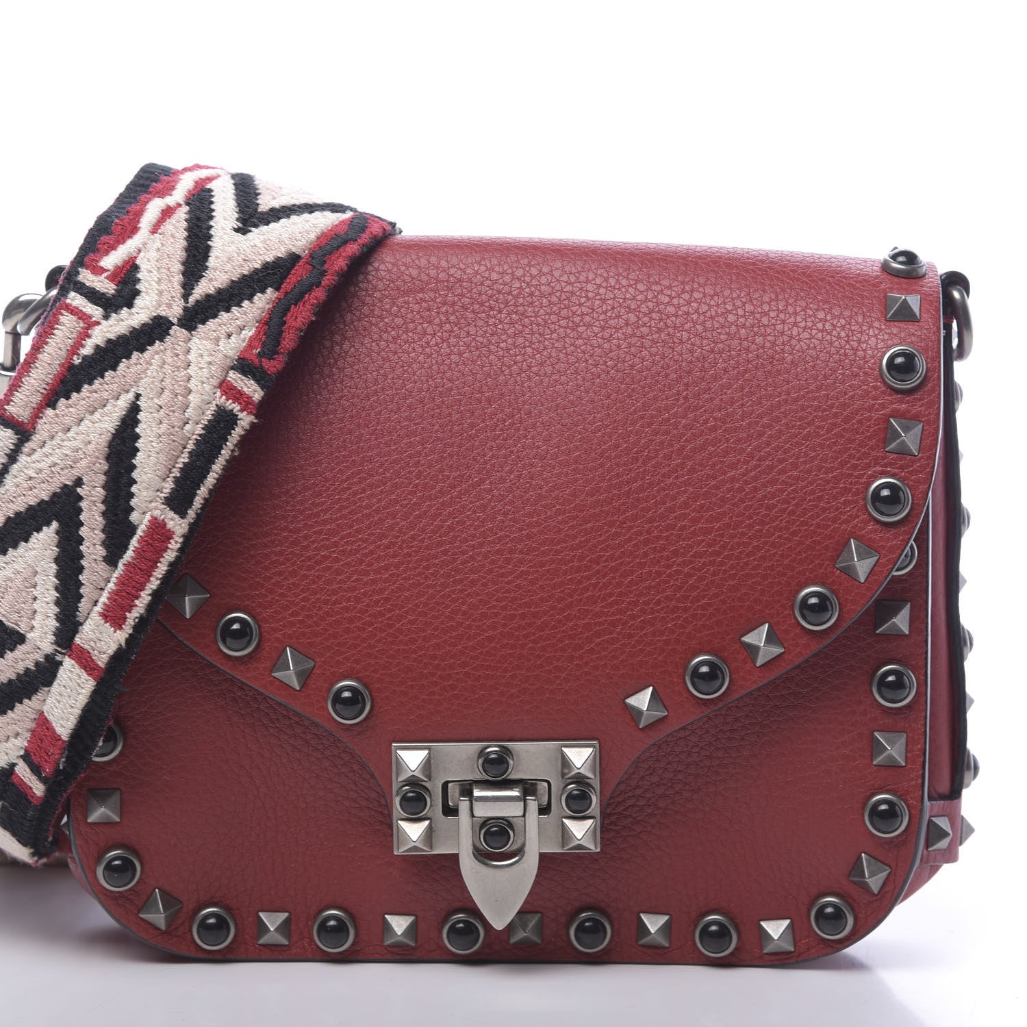 Valentino Garavani Stampa Alce Calfskin Guitar Strap Rockstud Rolling Shoulder Flap Messenger Bag Rubin 9 of 9
