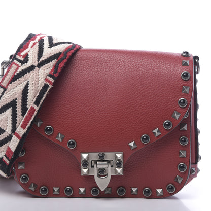 Valentino Garavani Stampa Alce Calfskin Guitar Strap Rockstud Rolling Shoulder Flap Messenger Bag Rubin 9 of 9