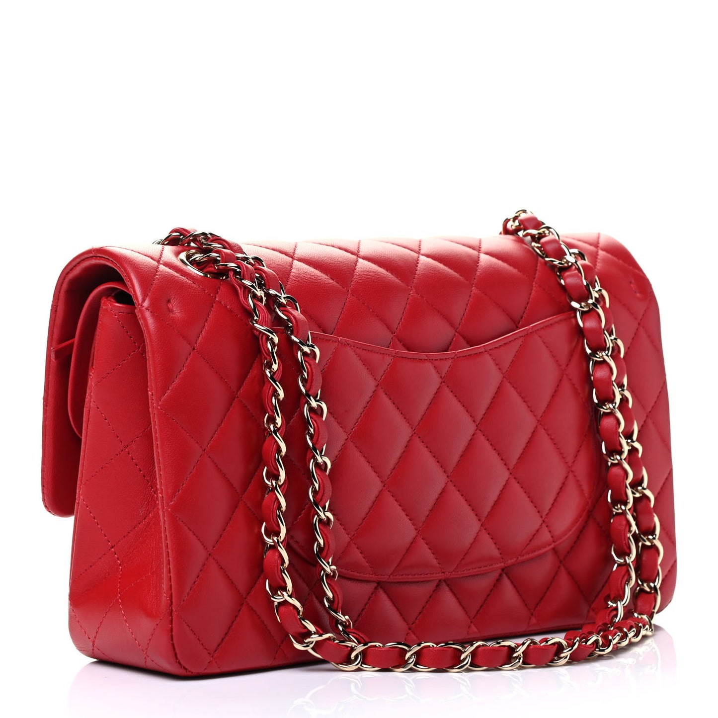 Lambskin Quilted Medium Double Flap Red