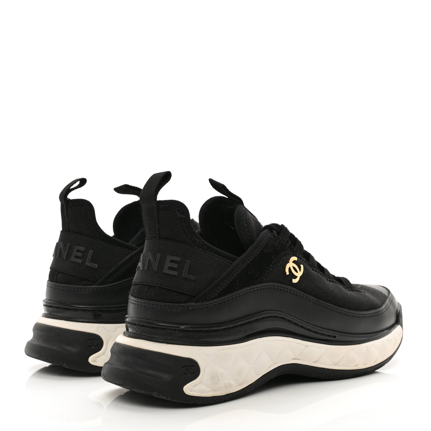 Velvet Calfskin Mixed Fibers CC Sneakers 36.5 Black
