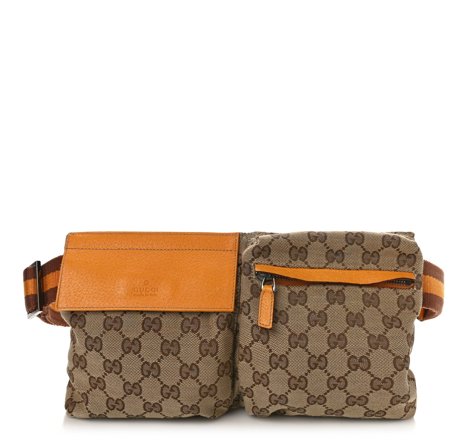 Gucci GG Monogram Web Double Pocket Belt Bag Yellow 1 of 9